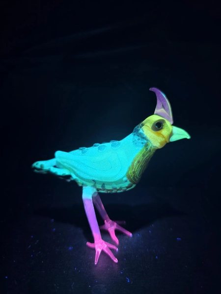 Glow in the dark Glass Bird - Crested Bobwhite