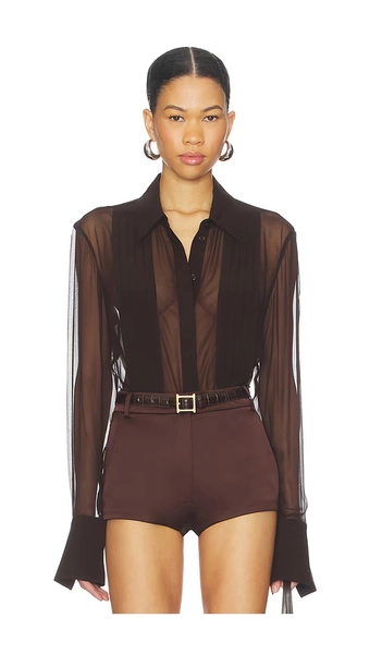 SANS FAFF x REVOLVE X Revolve Meghan Panelled Silk Blouse in Chocolate. - size M