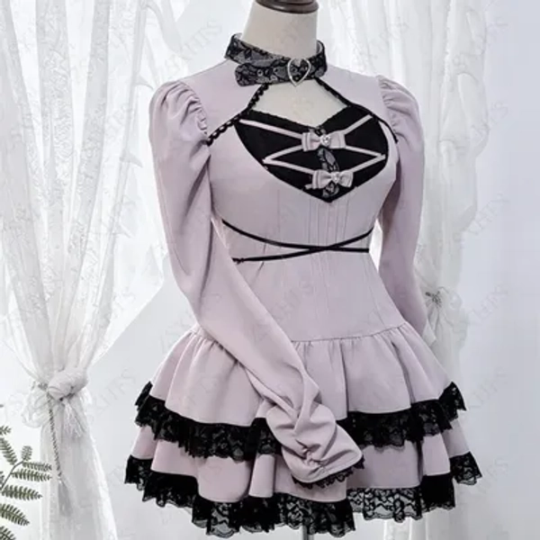 Bow Sweet Girl Dresses Korea Kawaii Coquettish Women Clothing Gentle Long Sleeved Dress Slim Harajuku Lace Trim Chic Mini Dress