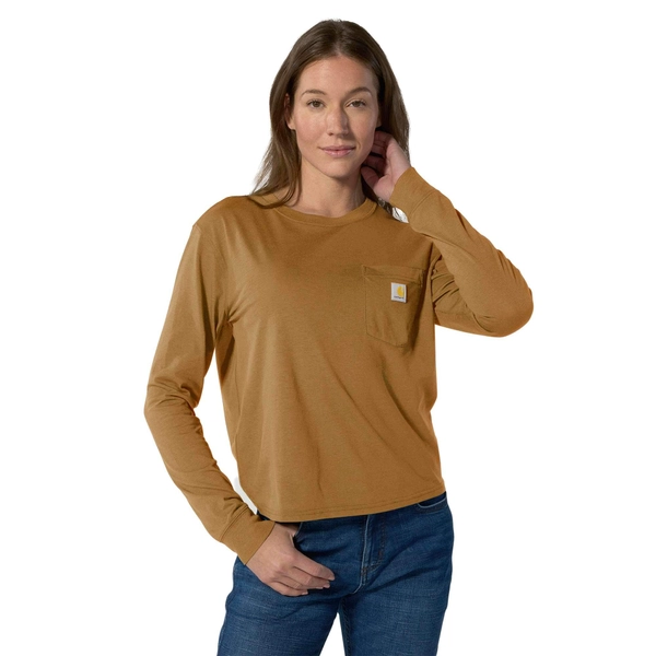 Women's Loose Fit Long-Sleeve Crewneck Pocket T-Shirt