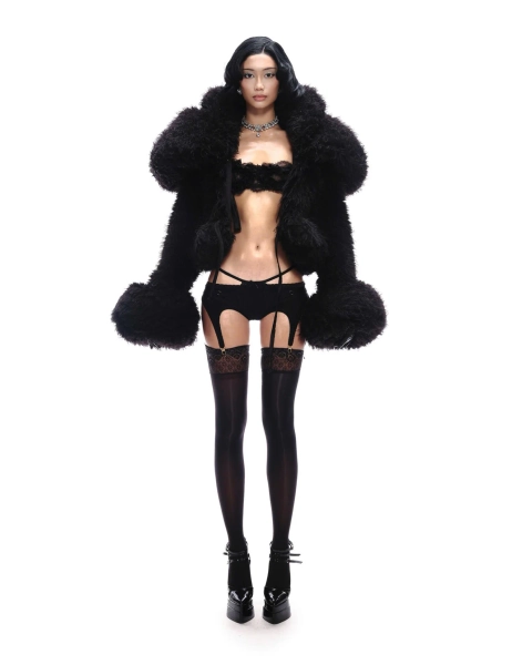 BAT CROPPED FAUX FUR JACKET | ONESIZE / BLACK