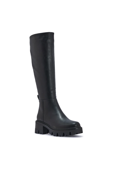 Knee High Boots Round Toe Zip Block Mid Heel Shoes