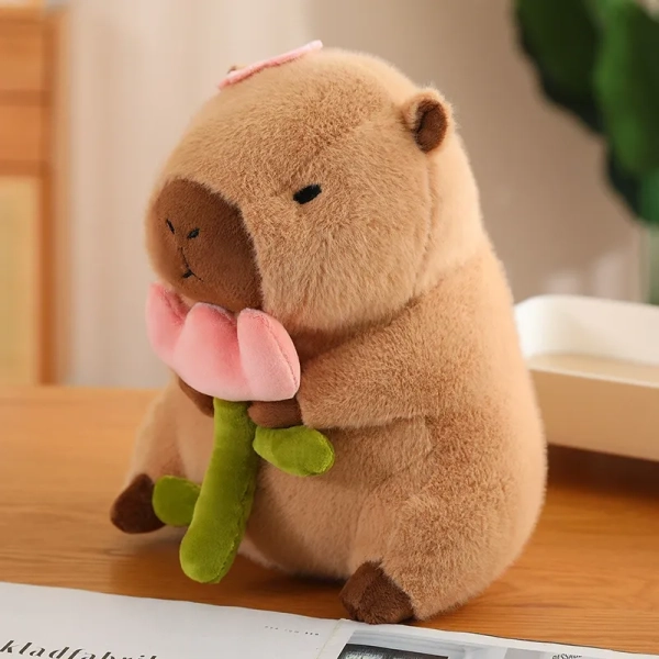 12in Capybara Plush Toy Cute Capybara with a Flower