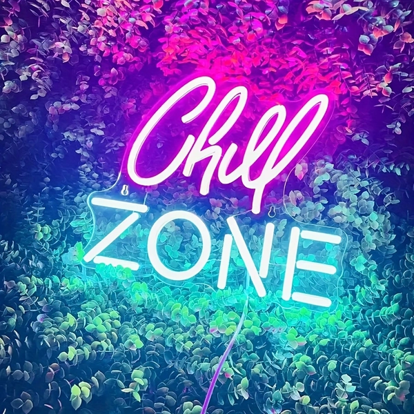 TEMU Zone" Led Neon Sign | Usb Dimmable Mood Light For Bedroom & Living Room | Vibrant Party Decor With Switch Control - Relaxing Plastic Wall Art