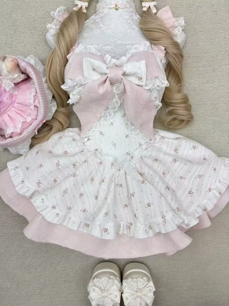 Kawaii Pink Bow Print Summer Dress Women