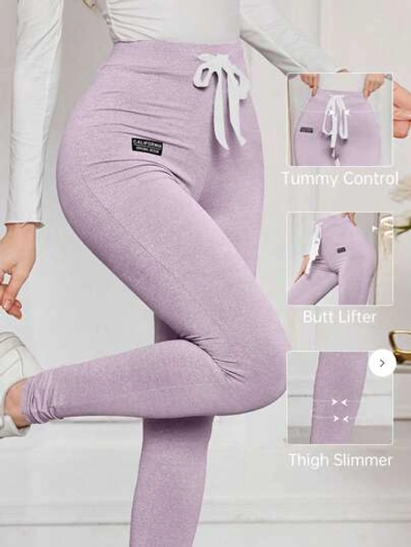 Modelyn Solid Color Drawstring High Stretch Skinny Leggings Fall Cloth For Women