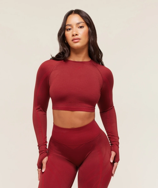 Gymshark Gymshark x Analis Seamless Long Sleeve Crop Top - Reps Red/Carmine Red - Reps Red/Carmine Red