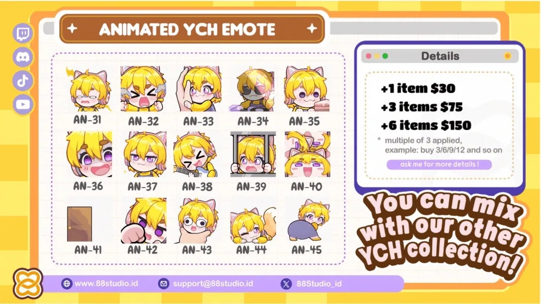 YCH ANIMATED Mega Pack Emotes (Mixable with other YCH Animated pack) by 88 Studio (@EightyEightDesign)