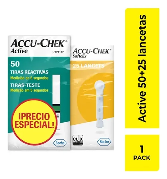 Promo Pack 50 Tiras Reactivas Accu-Chek Active + 25 Lancetas Softclix