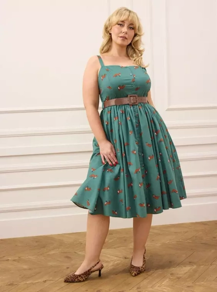 Retro Chic Belted Button Front Midi Dress