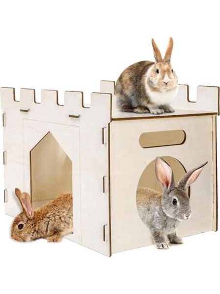 1pc/Set Wooden Rabbit Hideout Castle, Wooden Rabbit Houses And Hideouts For Indoor Bunnies, Chinchillas, Hamsters And Guinea Pigs