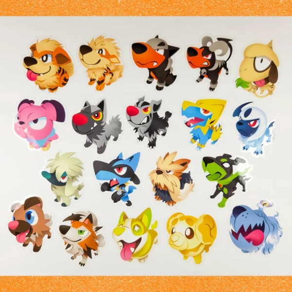 Dog PKMN Stickers // Arcanine, Lycanroc, Houndoom, Lucario, Fidough & More // Transparent Vinyl - Etsy