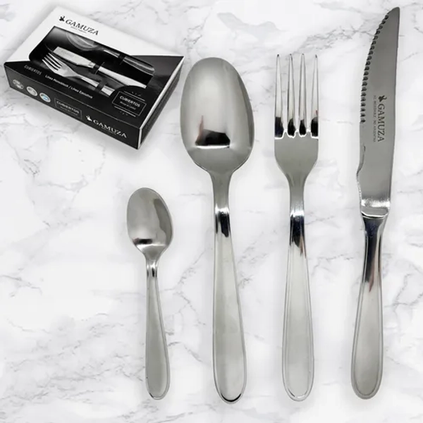 Gamuza - Juego De Cubiertos Acero Inoxidable Para Carne X24 Plateado