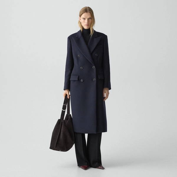 Plush Melton Double-Breasted Peacoat | Theory