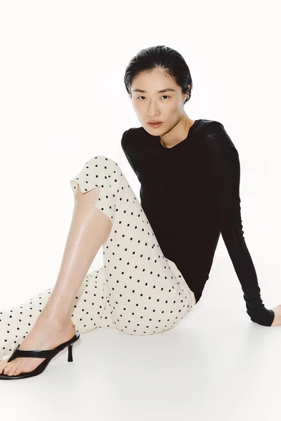 Printed Capri Pants - Cream/polka dot medium