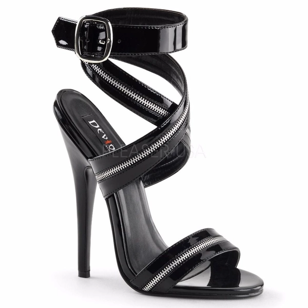 Devious Domina-119 Black Patent, 6 inch (15.2 cm) Heel Sandal Shoes