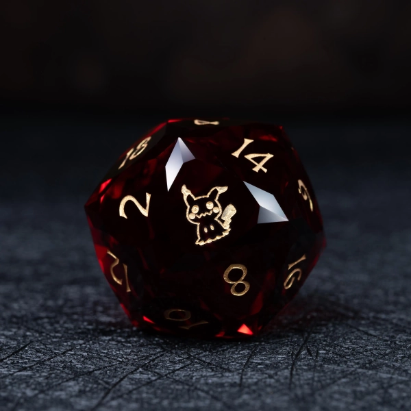 Red Mimikyu Gemstone Dice,Hand Carved Zircon,Polyhedral DnD Dice,RPG Game D20 Dice