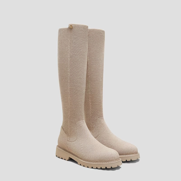 Round-Toe Stretchy Wool Knee-High Boots (Filipa), WARM TAUPE, EU42 | VIVAIA