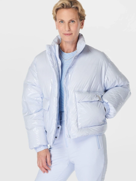 Sweaty Betty Blue Snowfall High Shine Cropped Ski Puffer Coat