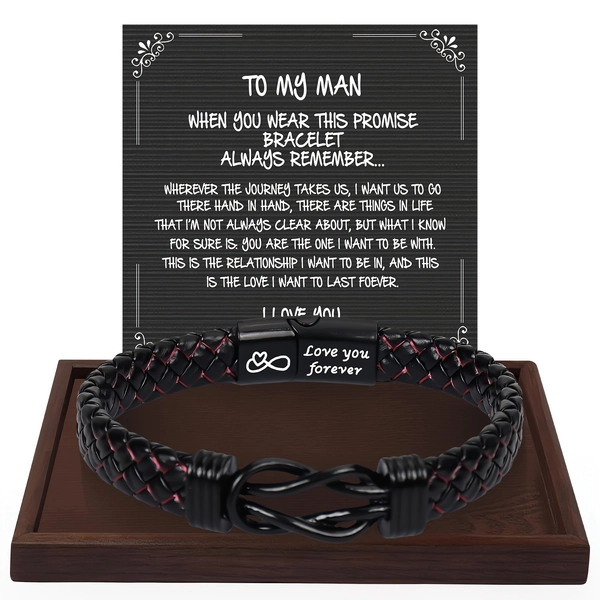 [Men's PU Leather Bracelet] PU Leather Knotted Bracelet Gift for Man - Valentine's Day, Easter, Father's Day, Birthday Gift for Uncle Grandfather Boyfriend Friend Husband From Wife - 1pc Daily Wear