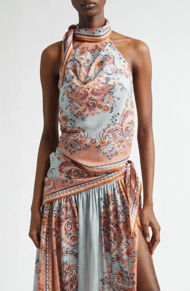 Aster Paisley Scarf Tie Silk Halter Top