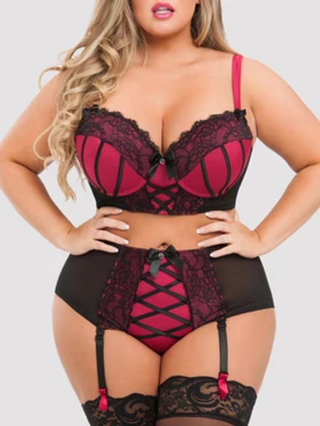 Lovehoney Plus Size Boudoir Belle Cherry Push-Up Longline Bra Set