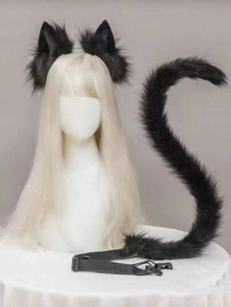 1pc/2pcs Sexy Cat Ear & Tail Accessories Set, Handmade Cute Cat Ear Hairband Tail Accessory For Cosplay, Party, Festival Halloween