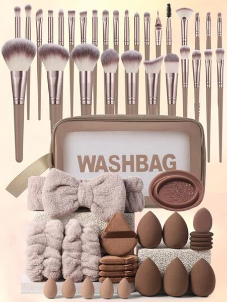 55PCS Makeup Tools Set Including:1pc Multi-Functional Zipper Toiletry And Cosmetic Bag Waterproof+30pcs Makeup Brush Sets+5PCS Makeup Sponge+5PCS Mini Makeup Sponges+5PCS Triangle Powder Puffs+5PCS Mini Air Cushion Powder Puffs+1pc Hairband+2PCS Hand Bowl Strap+1pc Makeup Brush Cleaning Tools,Brush Set,Makeup Brush Kit,Make Up Brush Set,Make Up Set Complete,Makeup Brush Set,Complete Makeup Kit,Brush Kit,Brushes Makeup Set,Makeup Gift Set,Set