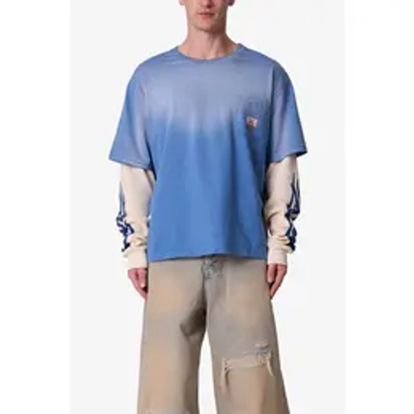***mnml Layered Flame Pocket L/S Tee - Washed Blue