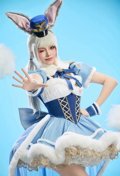 Judy Derivative Kawaii Lolita Dress Cosplay Winter Christmas Dress with Train and Hat