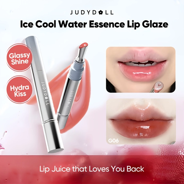 Judydoll Ice Cool Essence Lip Glaze- WATERY LIP GLOSS, Ice Stamp Glossy Lip Essence, Mirror Finish Lip Gloss, Hydration Lip Care, Self-Use, Portable, Beginner, Beach, Travel, Korean Makeup, Cheap Girl Stuff, High Quality