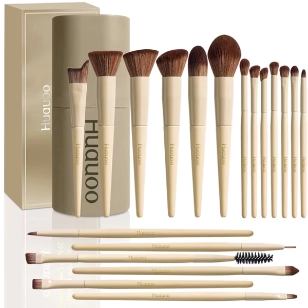 Makeup Brush Set 20 Pcs Premium Synthetic Foundation Powder Concealers Eye Shadows Blush Makeup Brushes with Travel Case (Matte white beige)