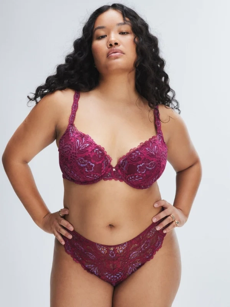 Romantic Corded Lace Metallic Padded Demi Bra