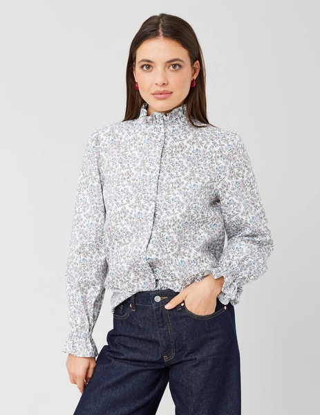 Chemise col montant imprimé fleuri
