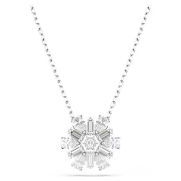 Idyllia pendant, Mixed cuts, Snowflake, White, Rhodium plated