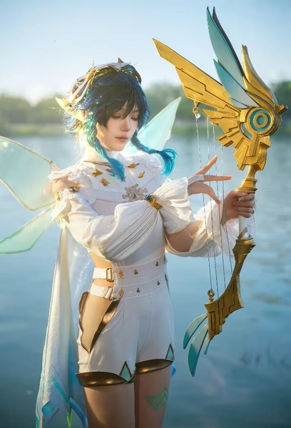 Genshin Impact Venti Barbatos Cosplay New elf uniform Costume Halloween white sweet jumpsuit prop wig Chinese style woman dress