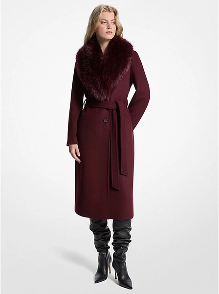 Faux Fur Trim Wool Blend Coat