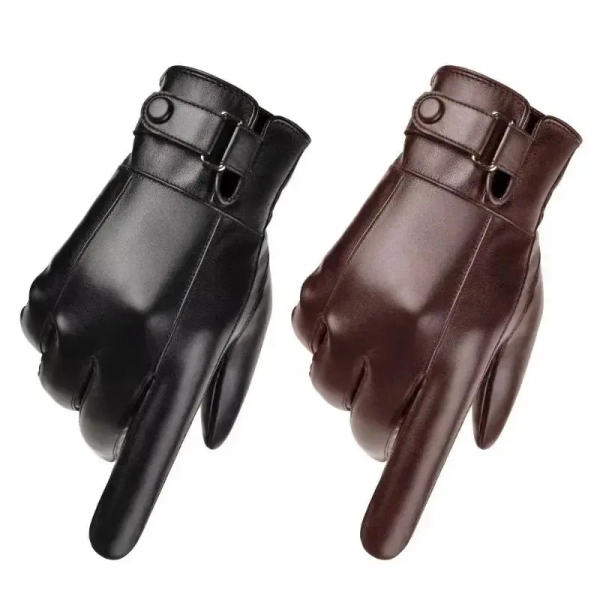 Men's Winter Leather Gloves - Warm, Touchscreen-Compatible with Soft Fleece Lining, Windproof Cold-Weather Handwear for Outdoor Cycling, Driving, Everyday Wear