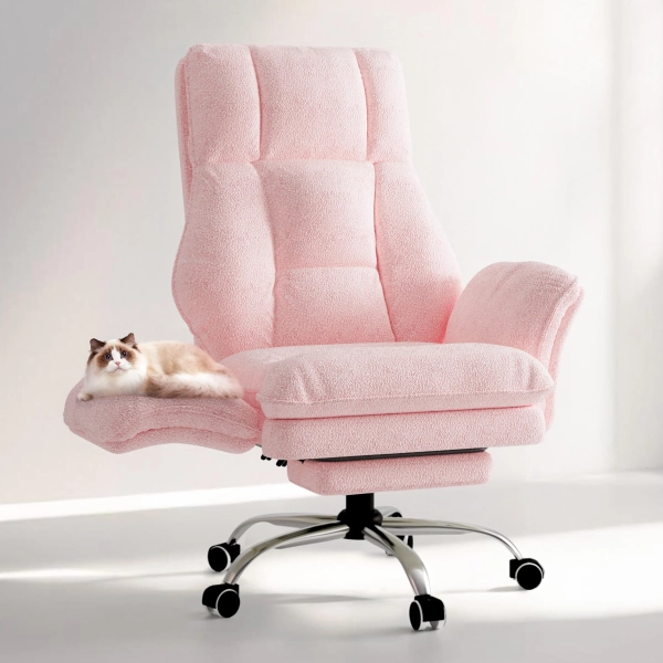 Big and Tall Teddy Office Chair, Flip Armrests for Pets & Cross Legged Sitting, Executive Ergonomic Computer Gaming Chair with Foot Rest