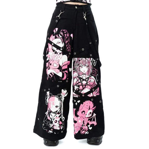 women's trousers CUPCAKE CULT - DOLLHOUSE DETENTION - BAGGY - BLACK