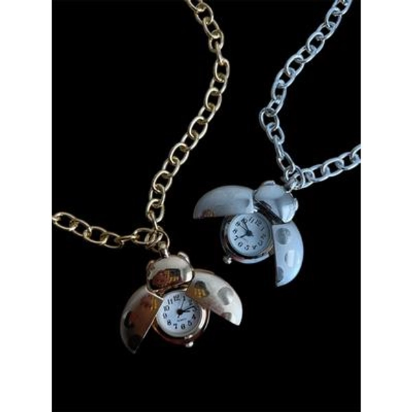 Upcycled Ladybug Beetle Watch Pendant Necklace: Boho Goth Steampunk Timepiece