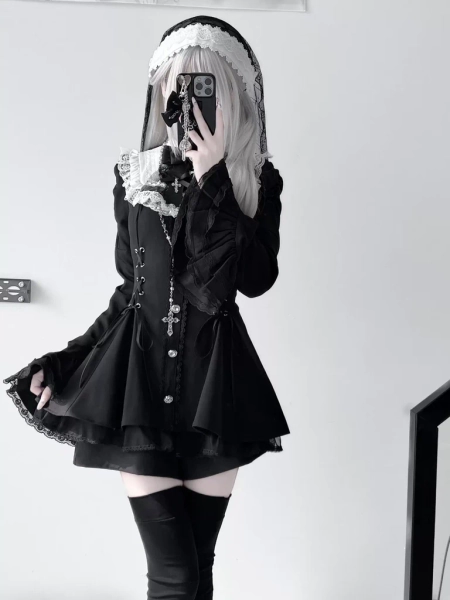 Jirai Kei Flared Sleeve Dress Set, Cross Accents + shipping 