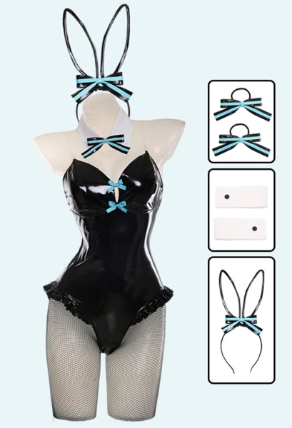 Vocal Cosplay Costume Bunny Girl Bodysuit with Headband Bowtie and Fishnet Stockings