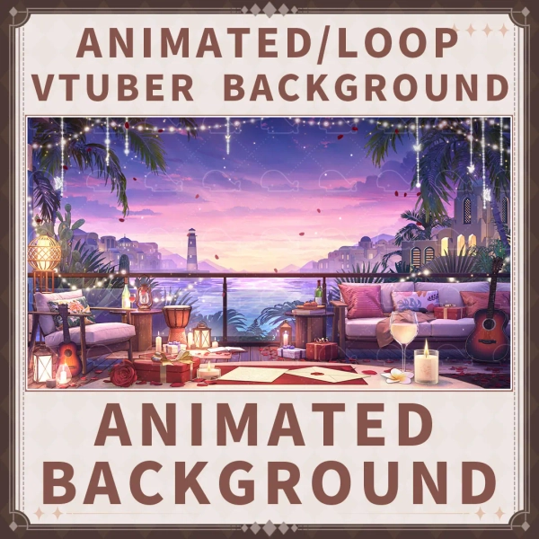 Animated backgrounds for Vtubers, Twitches, or Streamers. 【Candlelit Shore】streaming background,  loop animation background by Dream-art (@Dream-art)