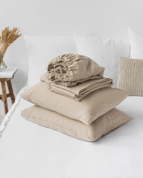 Natural Linen Sheet Set – Stonewashed Oatmeal Beige Bedding – Breathable Flat Sheet, Fitted Sheet and Pillowcases – OEKO-TEX Certified Linen - Etsy