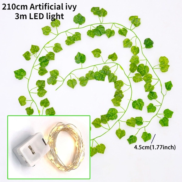 2.1m Artificial Ivy Fake Green Leaf Vine Garland Vine Plant Fake Leaves Home Decor With 3m Long LED String Lights