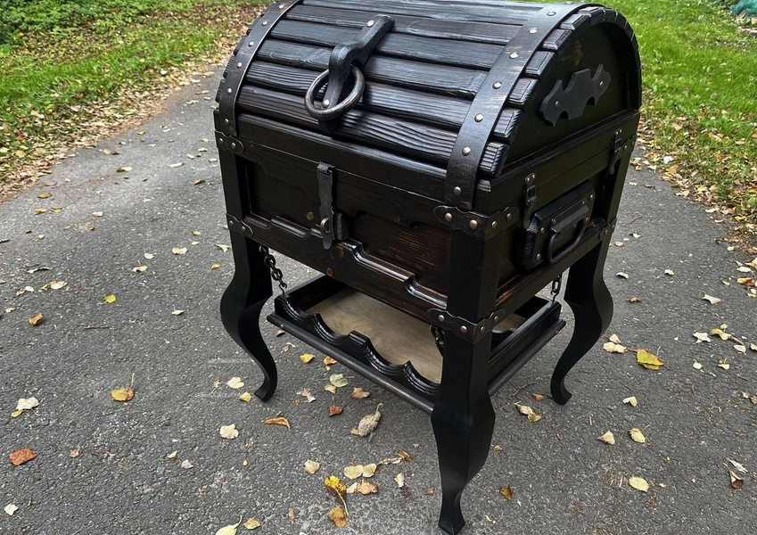 Handcrafted Elevated Pine Wood Chest with Curved Lid – Rustic Storage Chest on Legs