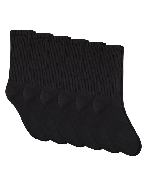 Hanes Unisex Plain Black Socks Pack, 6 Pairs, Crew Socks