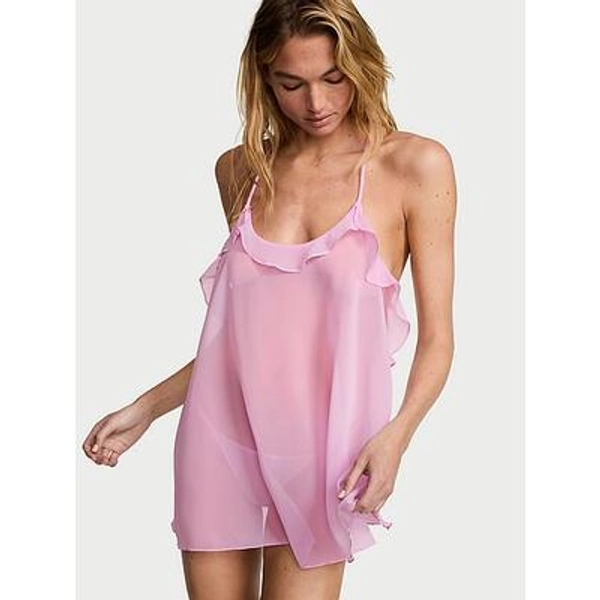 Dream Angels Watercolor Embroidery Chiffon Babydoll Set, Purple, L - Women's Babydolls - Victoria's Secret