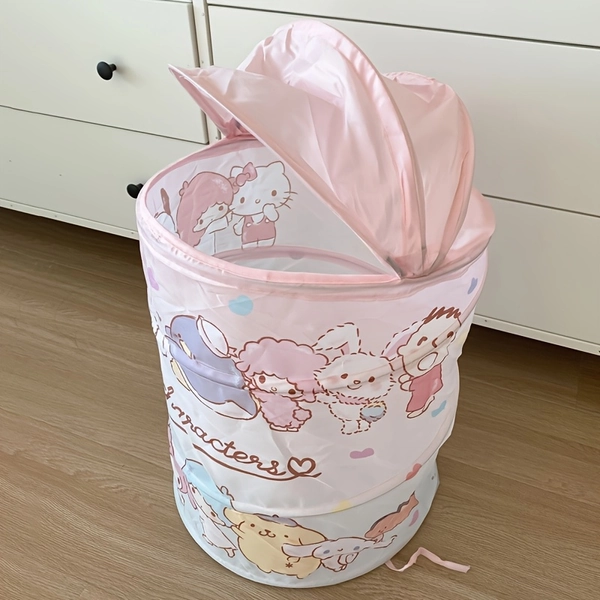 TEMU Foldable Laundry Basket With Lid-space-saving, Round, Cute Design, Ideal For Bedroom, Bathroom, Dormitory Clothes And Toys, Laundry Baskets